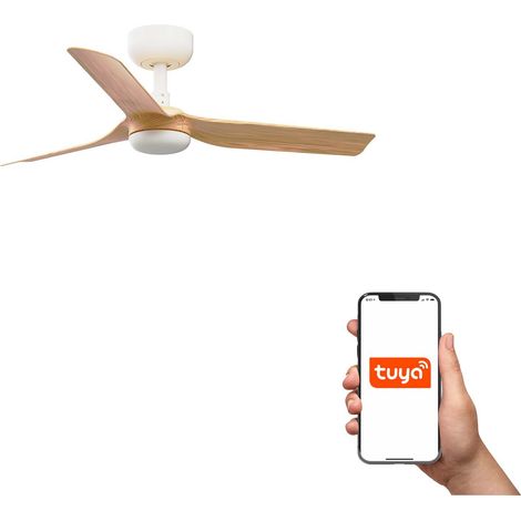 Faro Mini Punt Petit ventilateur de plafond à 3 pales, blanc mat, érable, système intelligent Tuya (1/3)