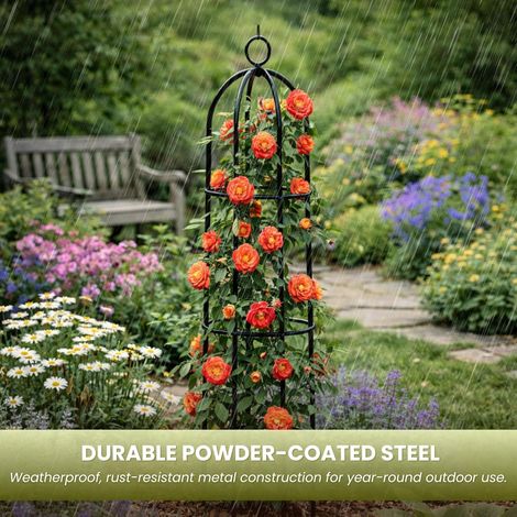 Metal Garden Obelisk Trellis 2m Plant Support Tower for Roses Clematis Climbing Plants Powder Coated Steel