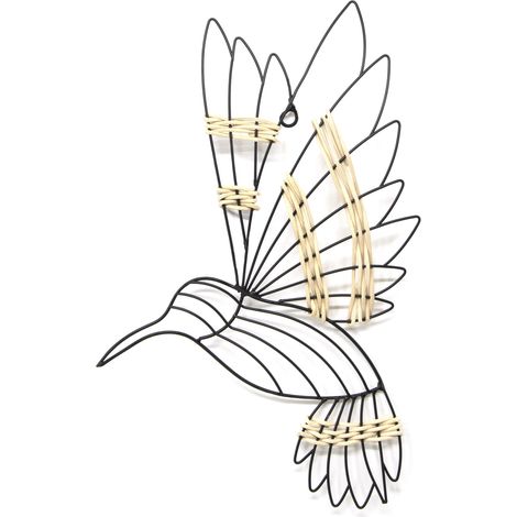Luxus Metal Art Wanddeko Hummingbird Schwarz 36x26cm