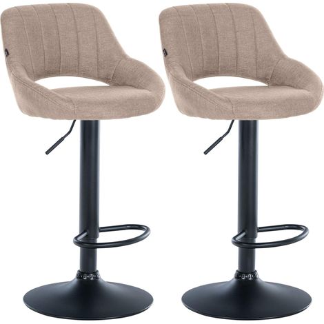Conjunto de 2 taburetes de bar regulables en tejido color topo con respaldo calado y base de metal negro 100005581 (1/5)