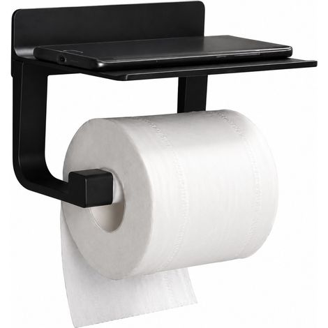 Porte-papier toilette mural auto-adhésif, aluminium noir, sans perçage (1/2)