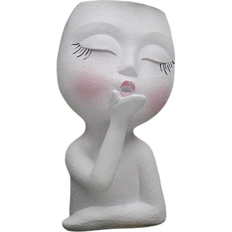 Pot de fleurs sculpté en résine, jardinière portrait baiser volant, pot décoratif yeux fermés (1/5)