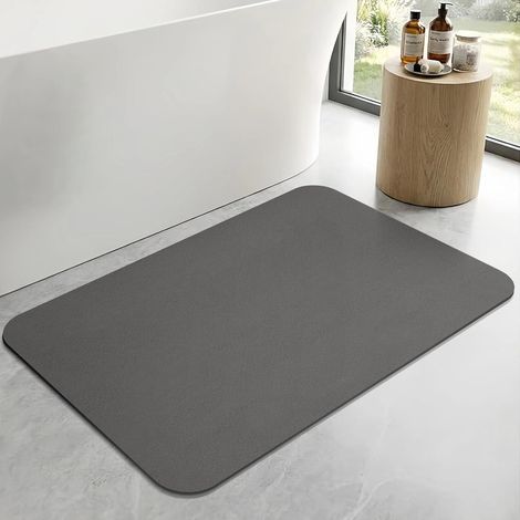 Tapis de Bain Antidérapant Absorbant,Séchage Rapide Absorbant Antidérapant Tapis Sortie de Douche pour Portes de Salle de Bain, Baignoire, Douche (Gris Foncé, 40x60cm) (1/5)