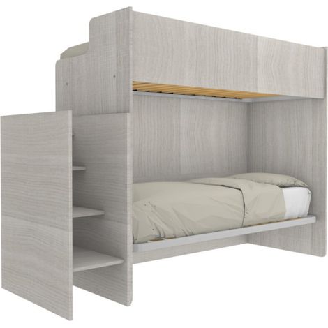Letto a castello minimalista con terzo letto estraibile - Rovere rock