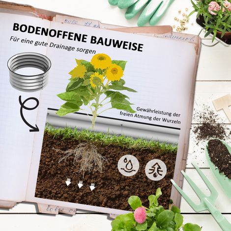 Lot de 2 carrés potagers surélevés modulables, sans fond, Ø60 x 30 cm, argenté (1/5)