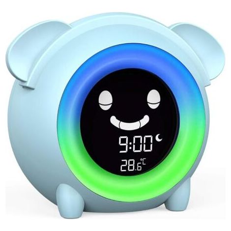 Wecker für Kinder – Schlaf-Lernuhr mit Nachtlicht – Beruhigende Klangmaschine – USB-Schlaf-Timer – 5 Lichtfarben (1/5)