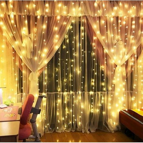 Rideau lumineux LED 3x3m blanc chaud avec contrôle (1/4)