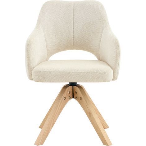 Lot de 2 chaises pivotantes en tissu beige clair avec pieds en bois massif, design rétro, rotation 360° (1/5)