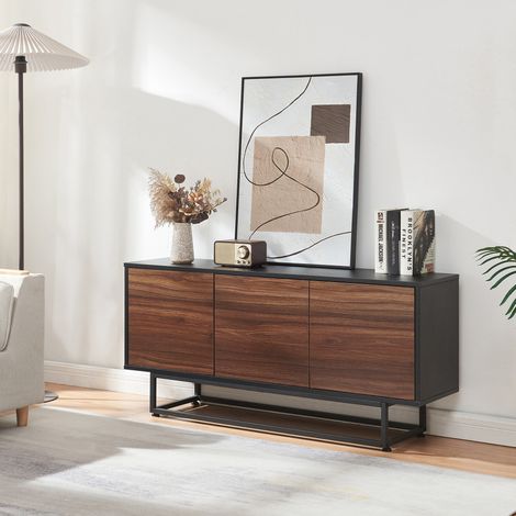 Armadietto Boxholm Credenza Bassa con 3 Ante Push-Open 120x30x55 cm Nero / Effetto Noce [en.casa] (1/5)