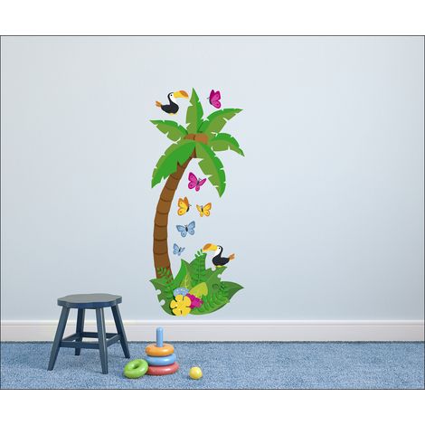 Sticker Autocollant Décoratif Bébé et Enfant, 40 cm X 110 cm, Palmier et Fleur, Décoration Murale Chambre Enfant. (1/2)