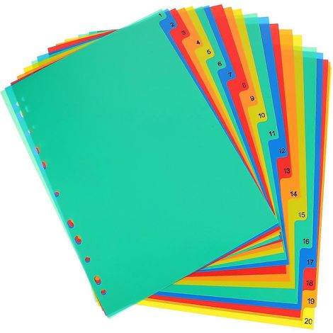 20 intercalaires détachables pour classeur de bureau, onglets pour cahier.-30.00X22.00X0.10CM (1/3)