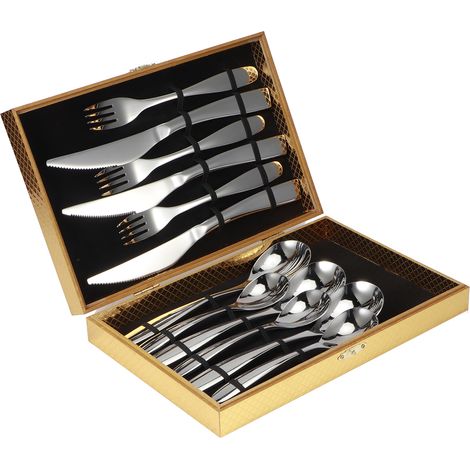 Ensemble de couverts en acier inoxydable 304 (couteaux, fourchettes, cuillères) pour la maison, la cuisine, l'hôtel et le restaurant (12 pièces/ensemble pour 3 personnes). (1/5)