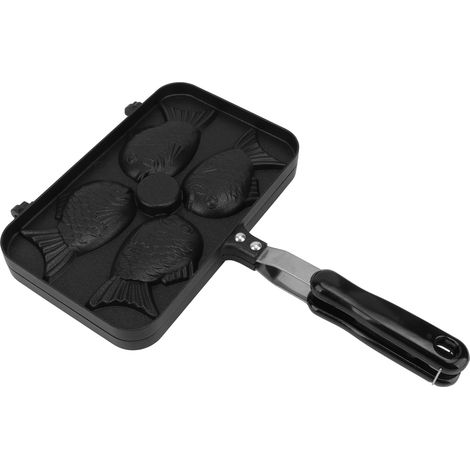 Poêle à gaufres Taiyaki 4 grilles antiadhésive double face avec poignée noire anti-brûlure en alliage d'aluminium pour la cuisine (1/5)