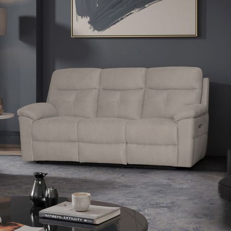 Divano Kayde 3 posti recliner elettrico in tessuto beige – Comfort e relax totale (1/3)