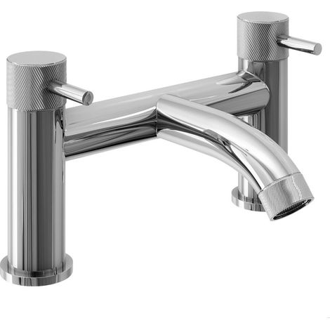 Round Deck Mounted Bath Filler Tap with Industrial Style Detailing - Chrome