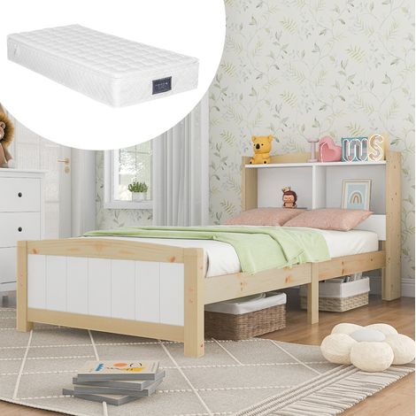 MEUBLIV Lit 90x200 cm blanc – tête de lit avec rangement, sans matelas (1/5)