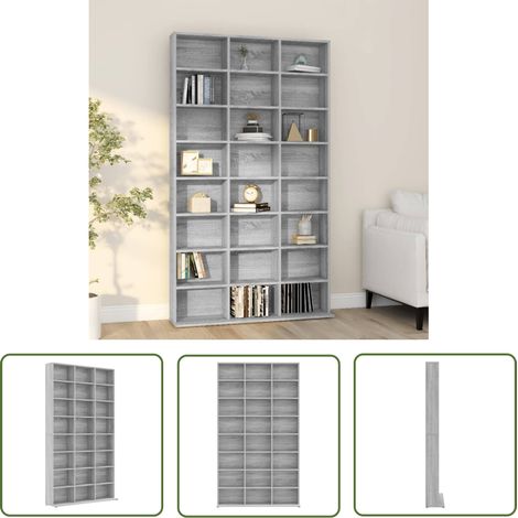 The Living Store Armoire à CD Sonoma gris 102x23x177,5 cm Bois d'ingénierie - Meuble TV - Meuble Rangement - Bibliothèque - Armoire Cd - Rangement Disque (1/5)