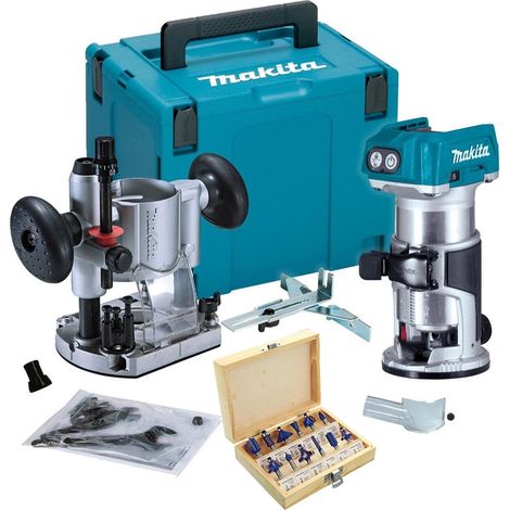 Makita DRT50Z 18V Cordless Brushless Laminate Router Trimmer + Plunge Base + Set (1/4)