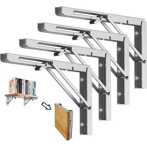 Supports d' Étagères Pliants en Acier Inoxydable,Equerre Pour Etagere Murale,Console Equerre, Tablette Pliante Murale Pour Etagere Murale,Charge Maximale:60kg(4Pcs)(8in) (1/5)