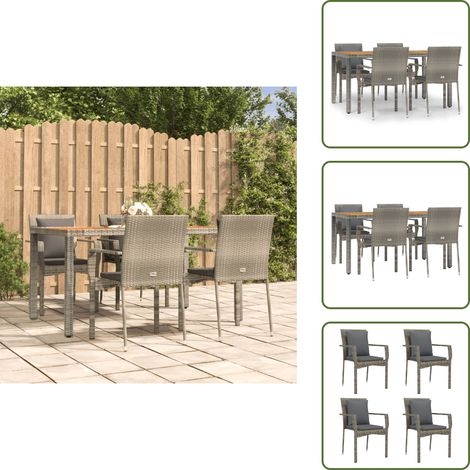 5-tlg. Garten-Essgruppe mit Kissen Grau Poly Rattan - Gartensessel - Gartentisch - Gartenmöbel - Outdoor Möbel - Rattan Gartenmöbel (1/5)