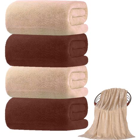 Lot de 4 serviettes de bain, microfibre, 70x140 cm, ultra-absorbantes, teintes neutres (1/5)