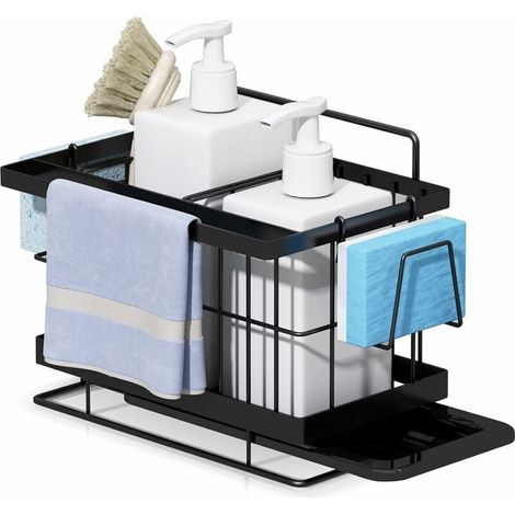 Organizer per lavello da cucina, portaoggetti a parete per spugna, spazzola, detersivo per piatti, porta spugna a parete in acciaio inox nero - 20X16X14 cm, AAFGVC (1/5)