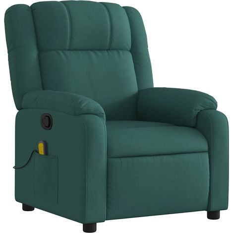 Fauteuil de relaxation TV fonction massage inclinable 6 points de massage en tissu vert foncé DEC027117