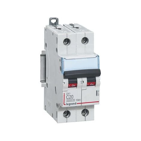 Disjoncteur DX³6000 10kA arrivée haute/départ bas vis 2P 20A courbe C - 2 modules - 407785
