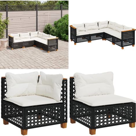 5-tlg. Garten-Sofagarnitur mit Kissen Schwarz Poly Rattan - Gartenmöbel - Outdoor Möbel - Rattan Sofa - Lounge Set - Esszimmergarnitur - Home & Living (1/5)