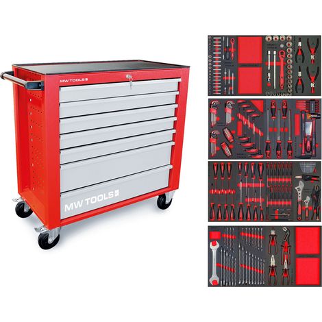 Mw Tools – Servante d'atelier complète 212 outils – Module de servante – Acier chrome vanadium – Tiroirs verrouillables – MWE211G2 (1/5)