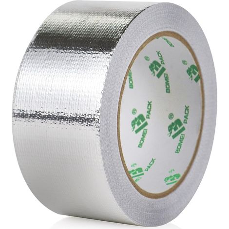 Ruban Adhésif Aluminium renforcé, Bande d'étanchéité Étanche Feuille, ruban d'aluminium de réparation, Ruban adhesif haute temperature pour la réparation, l'isolation (Argenté, 50mm20m) (1/5)