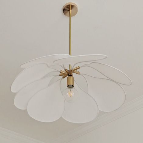 Suspension pétales en métal blanc – Lustre réglable 50 cm de diamètre – Éclairage poétique pour chambre, salon, bureau