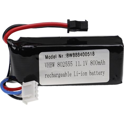 vhbw Batería compatible con SM-2P clavija (m) para modelismo por ej. coche carreras, avión (800mAh, 11,1V, Li-poli, 65 x 25 x 23mm)