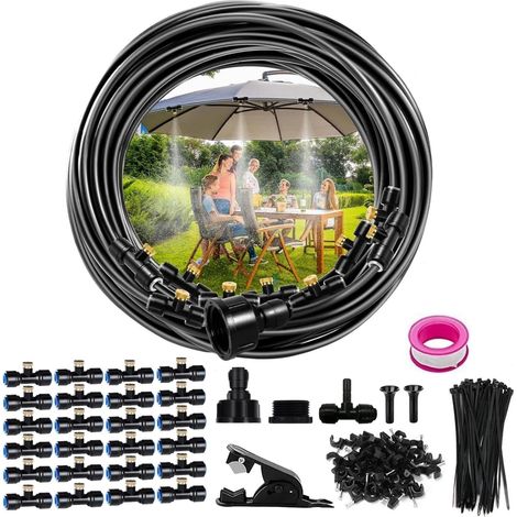 Kit de brumisateur de terrasse extérieur 20 m - système d'irrigation avec 24 buses de brume et joints en T - pour jardin et parasols (1/5)