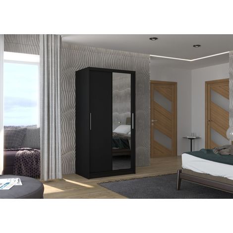 Schiebetürenschrank Schrank Nr.110 in Schwarz matt 100x200x58 cm (1/3)