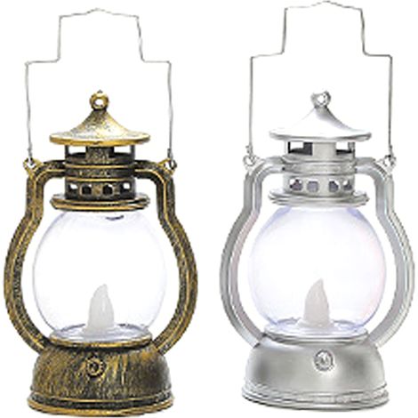 Mini lanternes (lot de 2) à LED, petites lanternes décoratives d'intérieur et d'extérieur, à suspendre, bronze doré et bronze argenté.