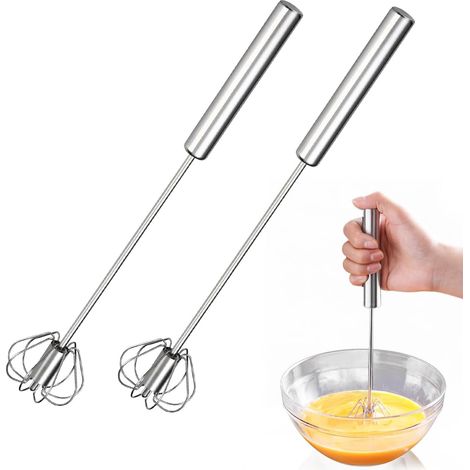 2 fouets semi-automatiques en acier inoxydable, ustensiles de cuisine pour pâtisserie, fouet de type push, convient pour mixer, battre, mousser et remuer (1/5)
