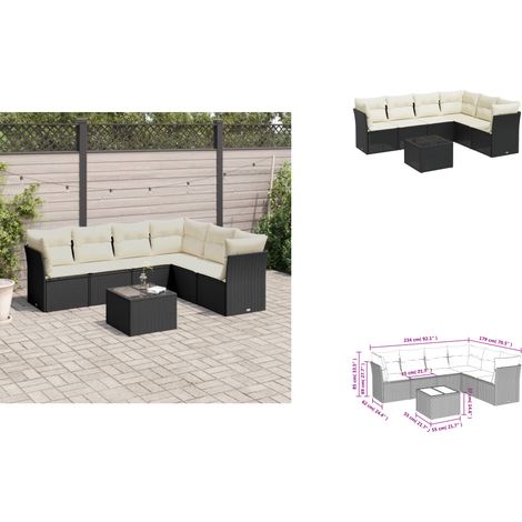 7-tlg. Garten-Sofagarnitur mit Kissen Schwarz Poly Rattan - Gartensorganisation - Gartenmöbelset - Lounge Möbel - Esszimmergarnitur - Balkonmöbel (1/3)