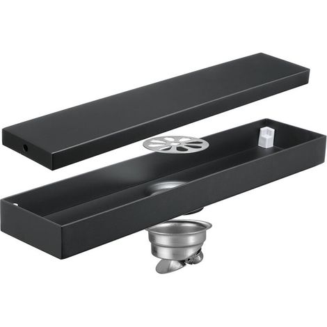 Black Shower Drain Floor Drain Stainless Steel Rectangular Floor Drain Deodorant Shower Drain with Deodorizing Device and Hair Filter,68 300 mm (1/5)