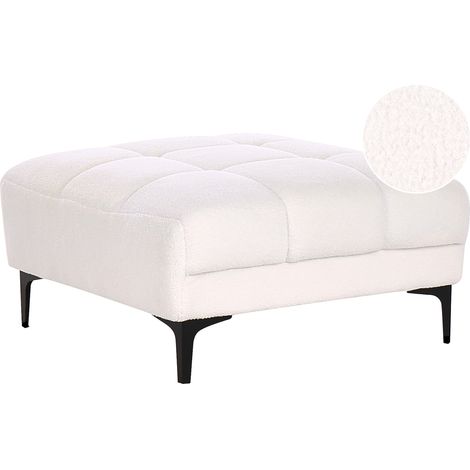 Otomana rectangular de bouclé acolchada con capitoné reposapiés blanco Alnes