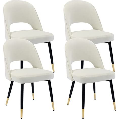 Wahson Dining Chairs 4Pcs in Velvet Modern Kitchen Chairs with Backrest for Living Room Restaurant Cafe, Beige