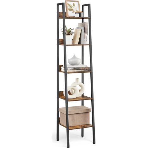 Étagère Échelle, Bibliothèque à 5 Niveaux, Meuble de Rangement sur Pied, Bureau, Salon, Chambre, Cuisine, Style Industriel, Marron Rustique et Noir (1/5)