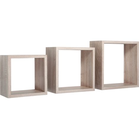 Set 3 Mensole da Parete Cubo in Fibra di Legno Incubo Rovere Sagerau (1/5)