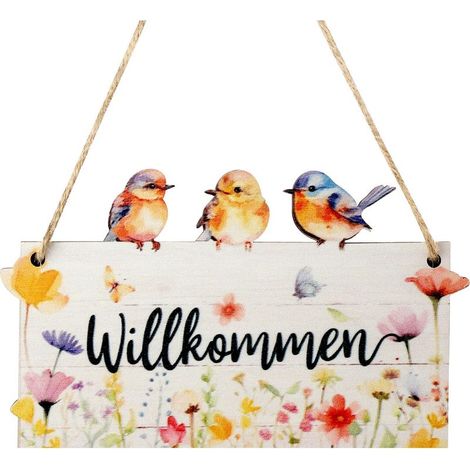 Welcome Wooden Door Sign - Double Sided Sign "Welcome" and "Hello Spring" - Rustic Spring Door Decoration for Entryway, Ideal Gift for Hanging Racks and Parties (1/5)