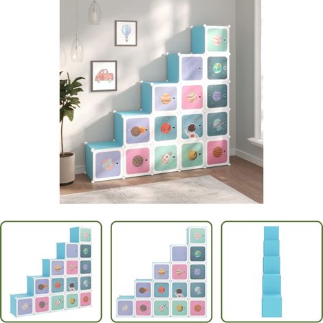 Rangement enfants -  Armoire de rangement pour enfants avec 15 cubes Bleu PP (1/5)