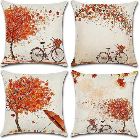 Housses de coussin motif érables d'automne, décoration intérieure pour Thanksgiving, 45 x 45 cm, lot de 4, pour canapé, fauteuil, banquette, lit, salon. (1/5)