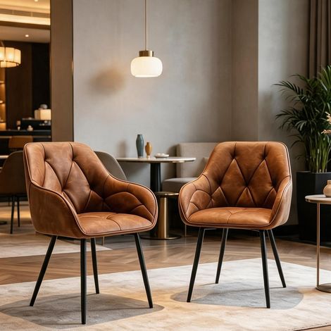 Set de 2 chaises de salle à manger en simili cuir marron (1/5)