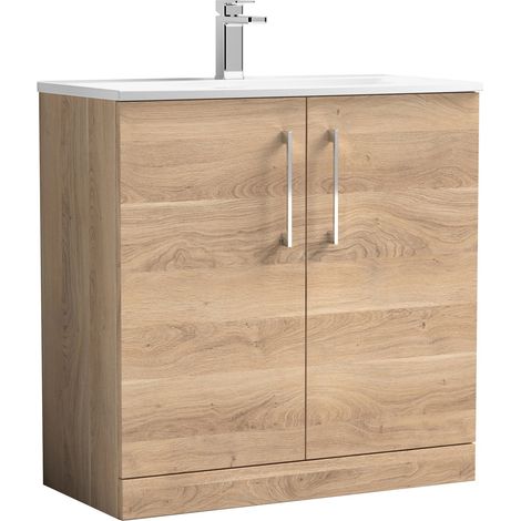 Nuie Arno Bleached Oak Woodgrain 800mm 2 Door Vanity Unit and Curved Ceramic Basin - ARN3005G (1/5)