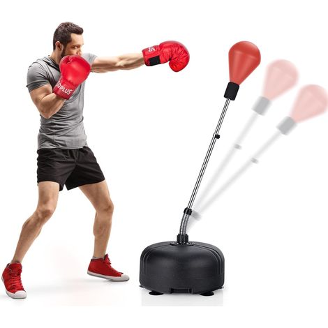Punching Ball sur Pied Réglable en Hauteur 140-158 cm avec Gants Sac de Frappe Boxe Base(Rouge) (1/5)