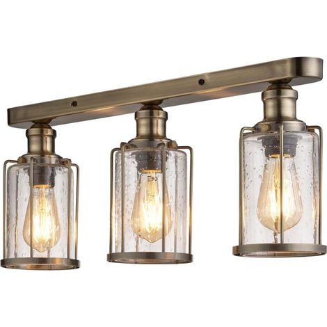 Lampada da incasso Pipes 3 fiamme, ottone antico con design a bolle d'aria, vetro dimmerabile (1/3)